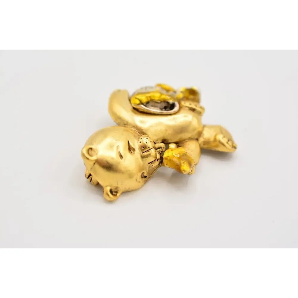 Danecraft Vintage Honey Bear Pin Brooch Cute Pot Jar Gold Signed NOS 80s BinA13